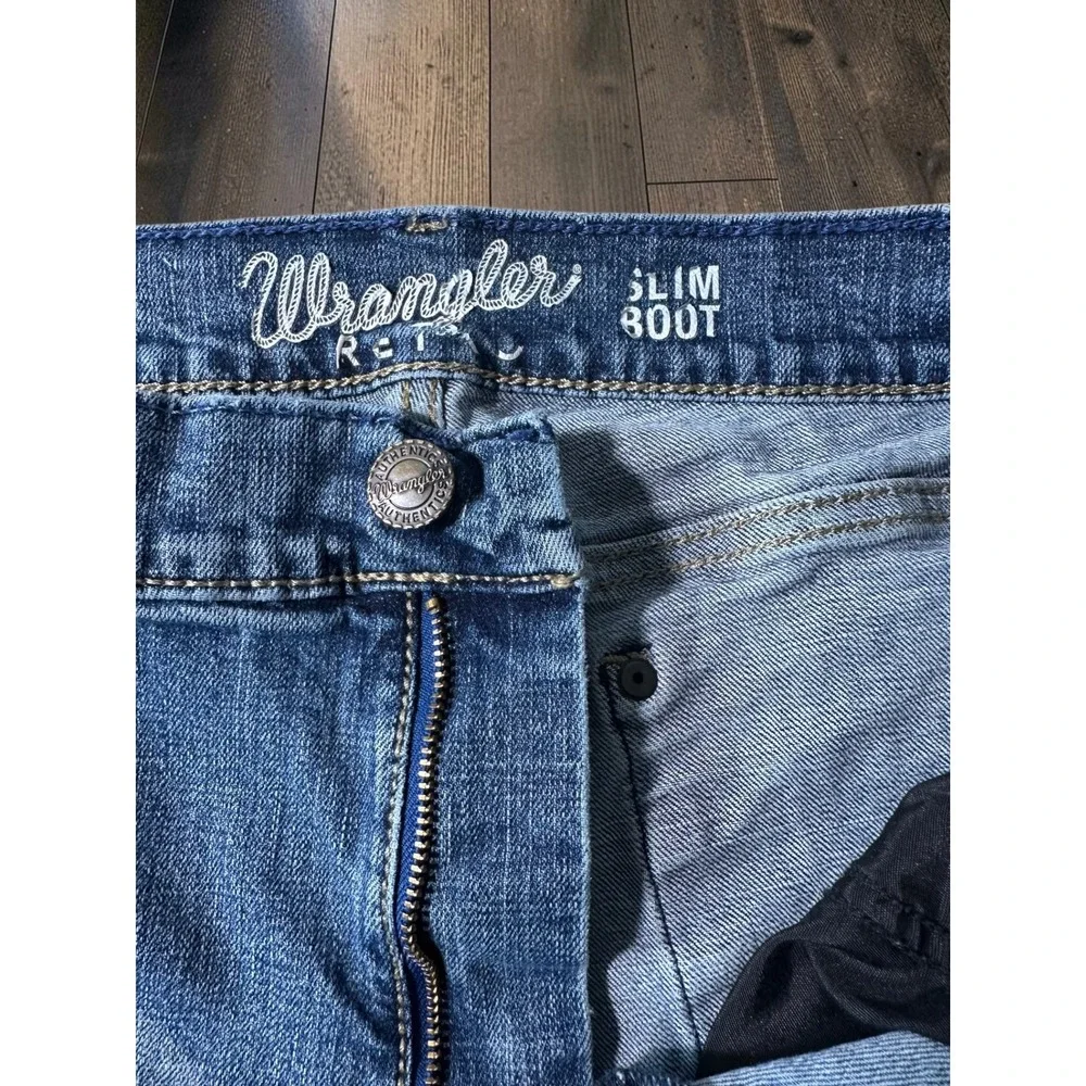 Wrangler Jeans Mens 32x32 Blue Retro Slim Bootcut Denim Western Casual Cowboy